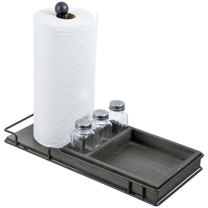 Metal and Solid Wood Freestanding Paper Towel Holder