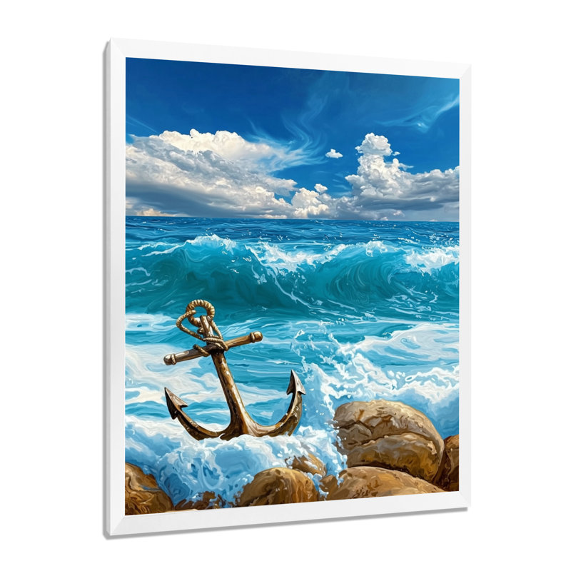 Anchor On The Rocks I - Décoration murale bord de mer, 20" H x 12" W, Reproduction encadrée d'une seule photo sans pass