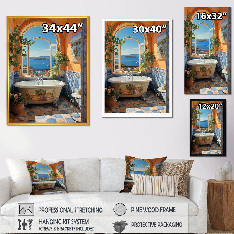 «Blue Italian Bath Serenity II», art mural de salle de bain, H 32 po x l 24 po x P 1 po