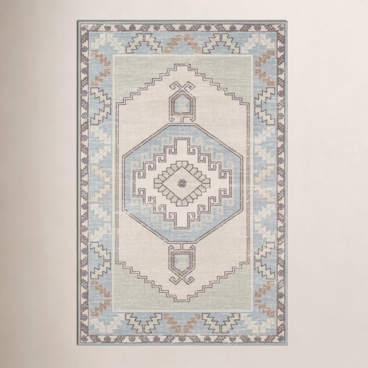Fletcher Light Blue Beige Oriental Rug, Rectangle 2' x 3'