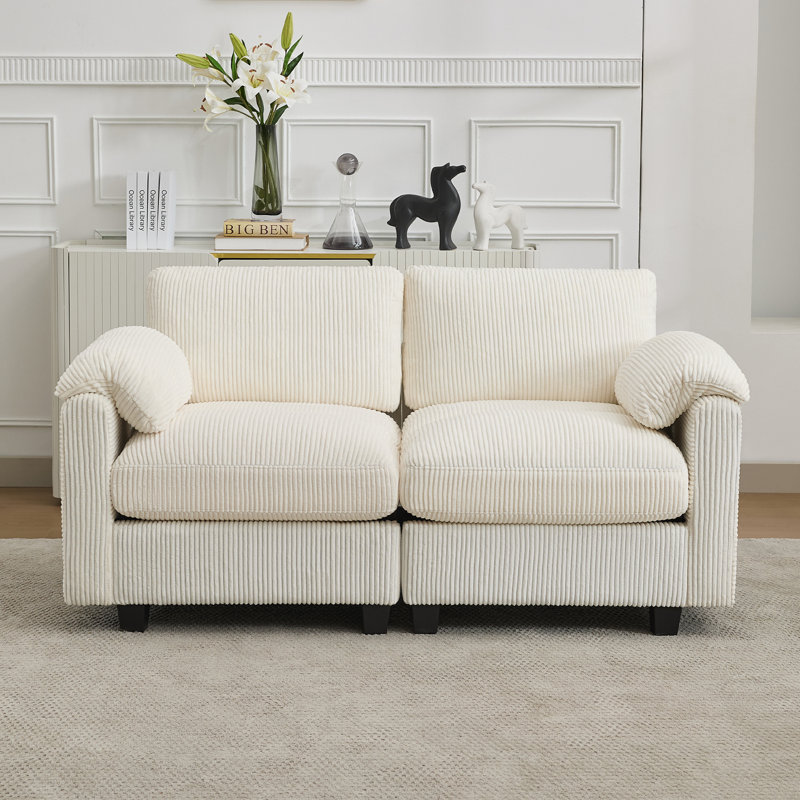 2-Seater Loveseat With Pillow Top Arms, Cloud Couch Deep Seat Corduroy Sofa, Beige