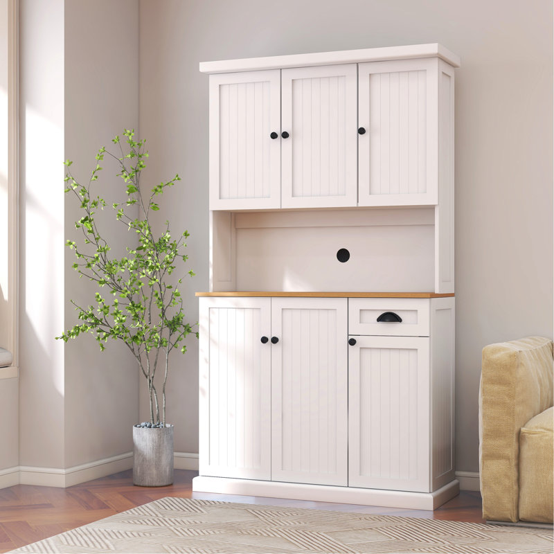 Armoire de rangement de cuisine 71 "- blanche, avec revêtement sécuritaire, tablettes réglables, 6 portes, 1 tiroir, conception blanche autoportante moderne pour rangement de confiture, portes et tiroir