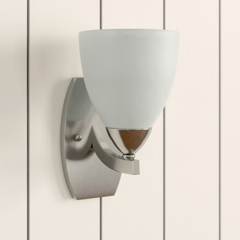 Appliquee à bras 1 lumières Alvah, Blanc givré, Nickel satiné