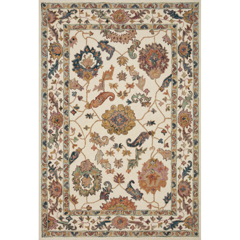 Tapis beige / brun en laine crocheté à la main Norge, Rectangle 3 pi 6 po x 5 pi 6 po