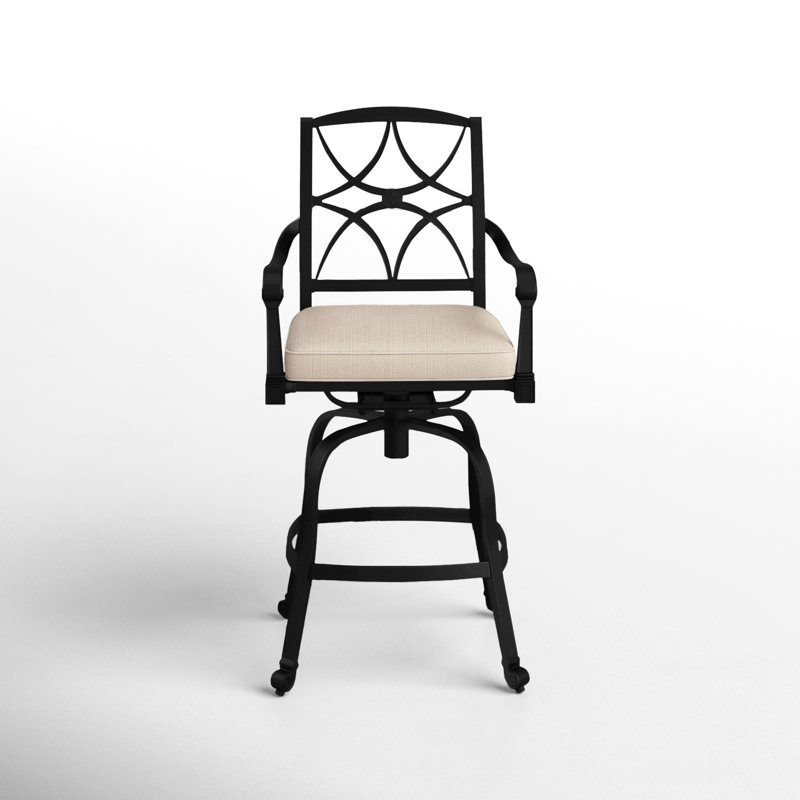 Wiltshire Outdoor Swivel Bar Stool, Canvas Heather Beige Sunbrella® Canvas, 30.25", Textured Black