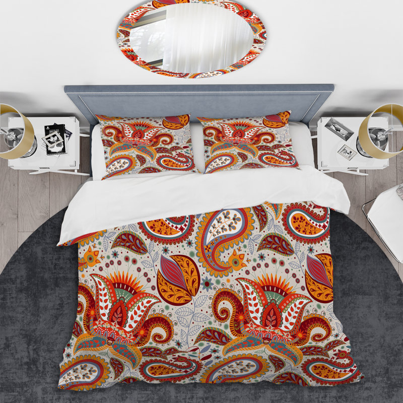 Cachemire floral multicolore - ensemble de housse de couette abstrait - microfibre de polyester