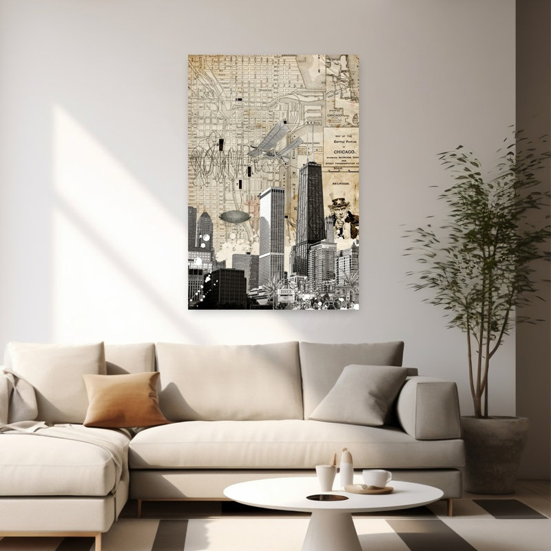 «Chicago Modern Retro Vintage Architecture City», art mural, H 60 po x l 40 po