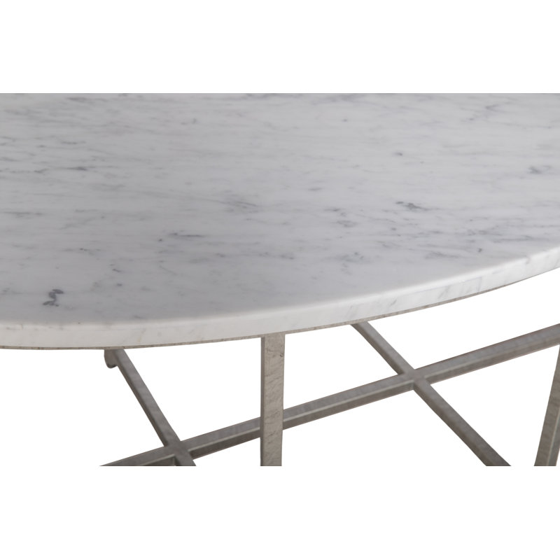 BOSPHORUS LARGE OVAL COFFEE TABLE, 18.5" H x 60" L x 30" W, Royal Silver, Carrera Marble