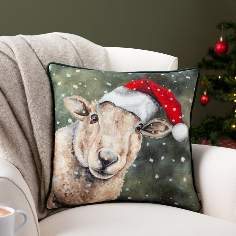 Christmas Sheep Abstract Green Square Throw Cushion