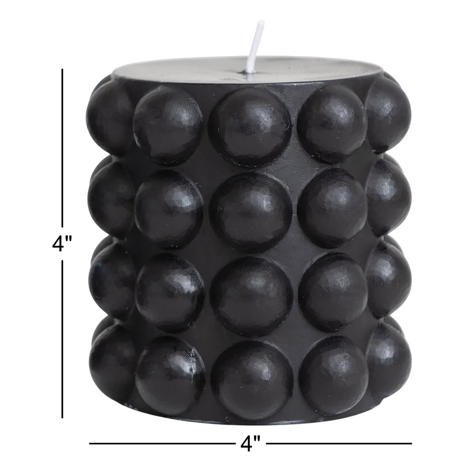 Nessa Unscented Pillar Candle, 4"H x 4"W x 4"D, Black