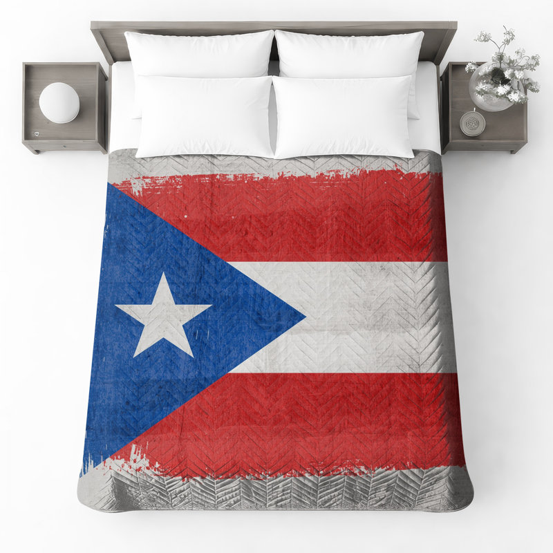 Couvre-lit matelassé drapeau de Porto Rico toutes tailles, Lit simple