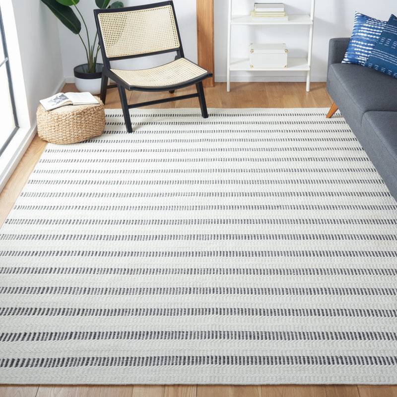 Black and Ivory Striped Wool Tufted 4' x 6' Area Rug