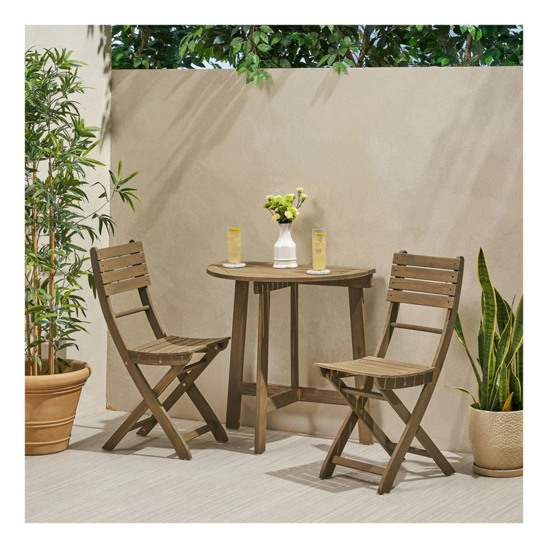 Ensemble bistro pliant 3 pièces en bois d'acacia gris (table et 2 chaises), Gray