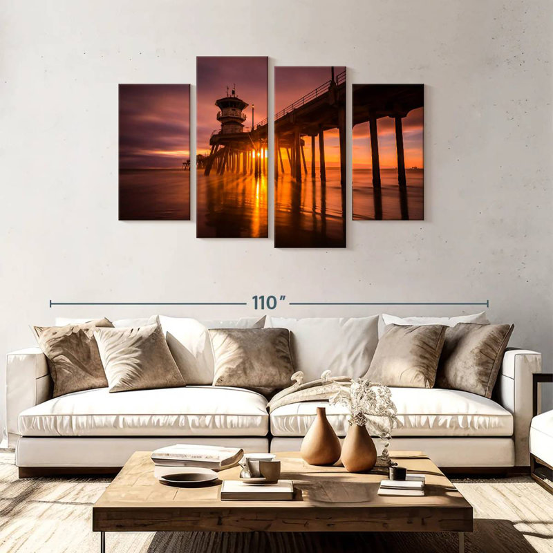 Sunset at huntington beach pier Aletra, H 48 po x l 75 po