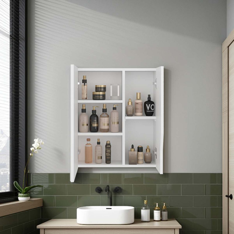 White Wall-Mounted Bathroom Cabinet With Mirror