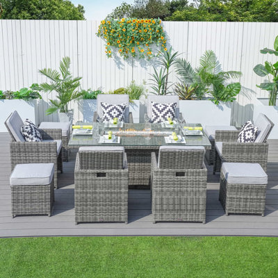 Tako 10 - Person Patio Dining Set with Rectangular Table , Cushions Included