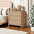 3-Drawer Rattan Nightstand, Modern Curved Bedside Table with Woven Drawer Fronts & Gold Handles, Caramel Oak Wood Nightstand for Bedroom, Available in Single-1555291921-1557158891