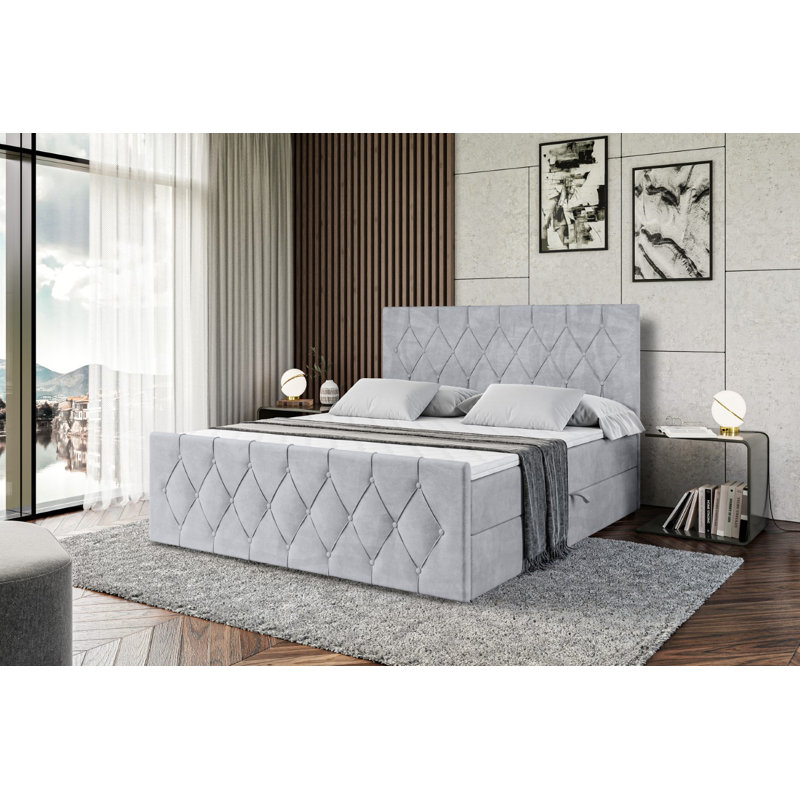 Ashanty Bed with Mattress, Light Grey, 200 x 200cm