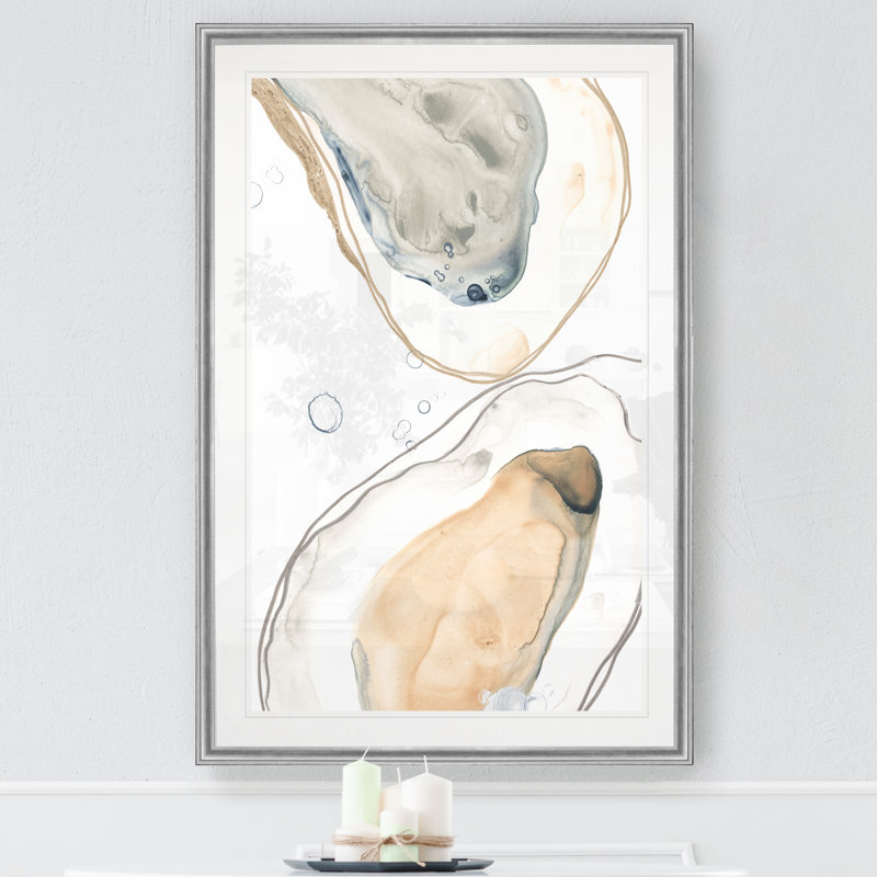 «Ocean Oysters IV», reproduction sur toile, H 22,5 po x l 30,5 po , Argent argent, Impression encadrée