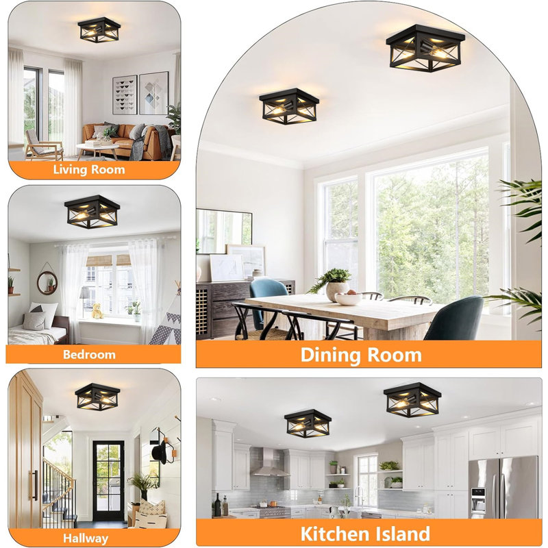 Black Metal Farmhouse Flush Mount Ceiling Light Fixture