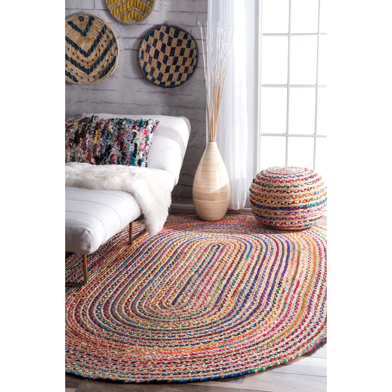 Cotton Hand Woven Area Rug, Oval 213 x 274cm