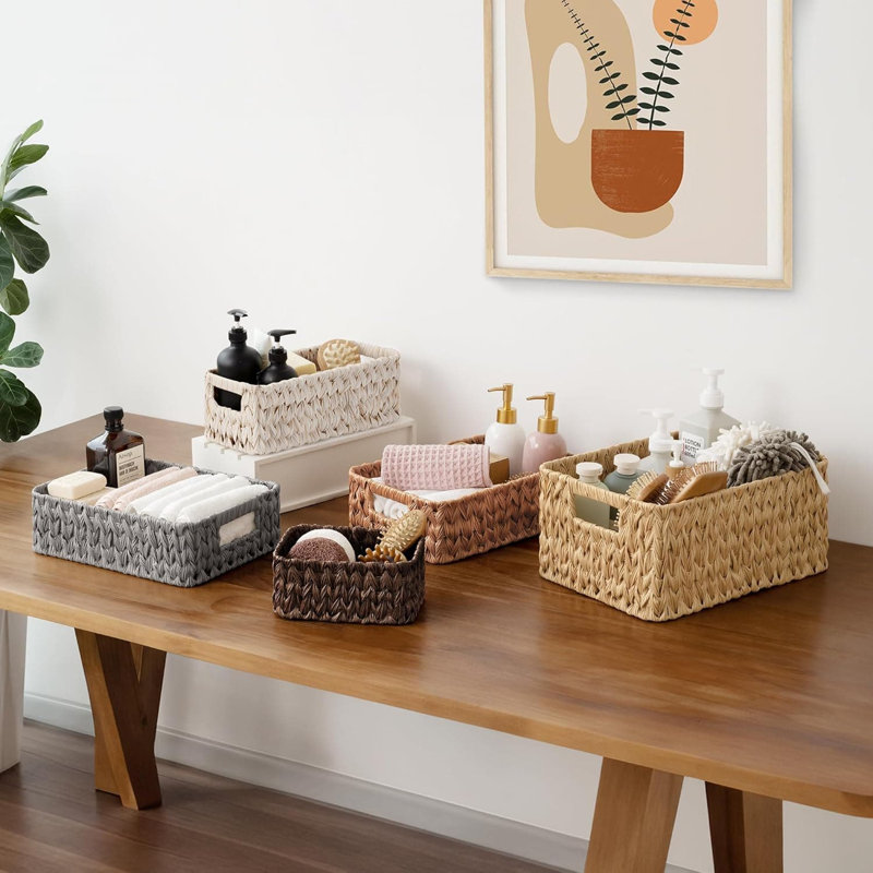 3 Pack Wicker Storage Baskets: Shelf & Vanity Organizing, Butter Milk
