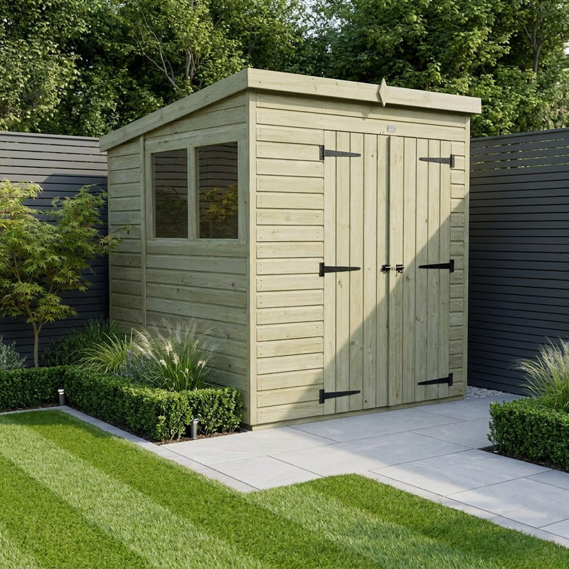 Total Sheds 6ft x 6ft Pent Garden Shed - Double Door - With Windows - Pressure Treated Timber - UK Manufactured