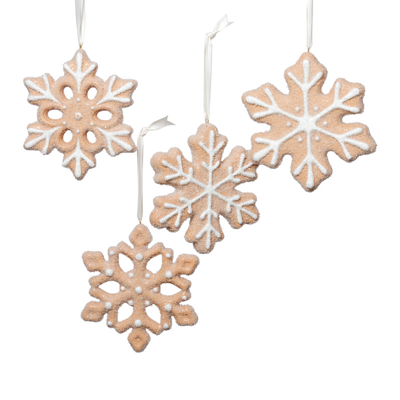 Ornement de Noël 5 po, Flocon de neige beige d'hiver
