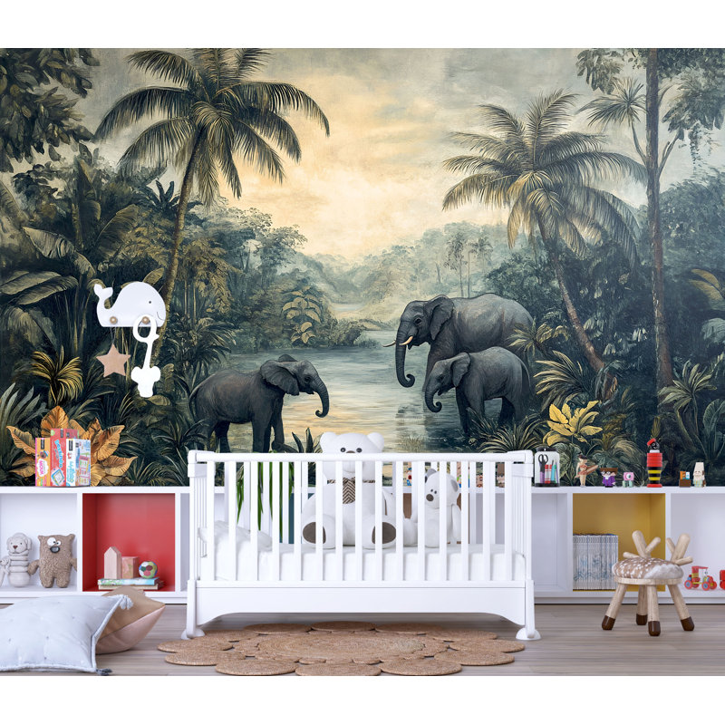 Papier peint Elephant Jungle Safari Kids, L 75 po x l 50 po, Non tissé