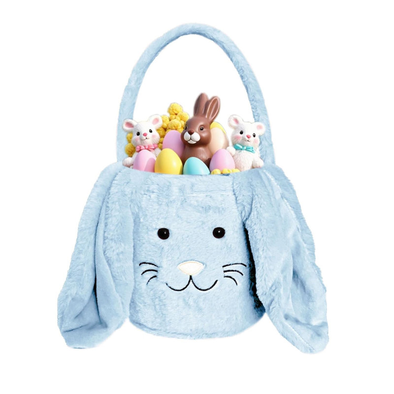 Panier de lapin de Pâques pour enfants, tissu moelleux de chasse aux œufs de Pâques, sac fourre-tout à lapin mignon avec oreille longue et moelleuse
