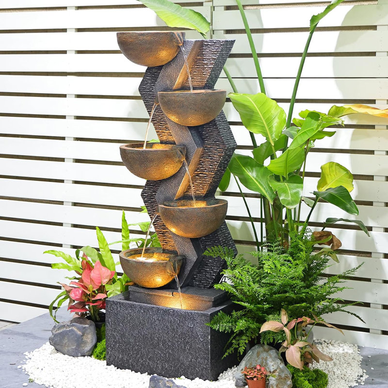 Mandile Hand Crafted Weather Resistant Floor Fountain with Light