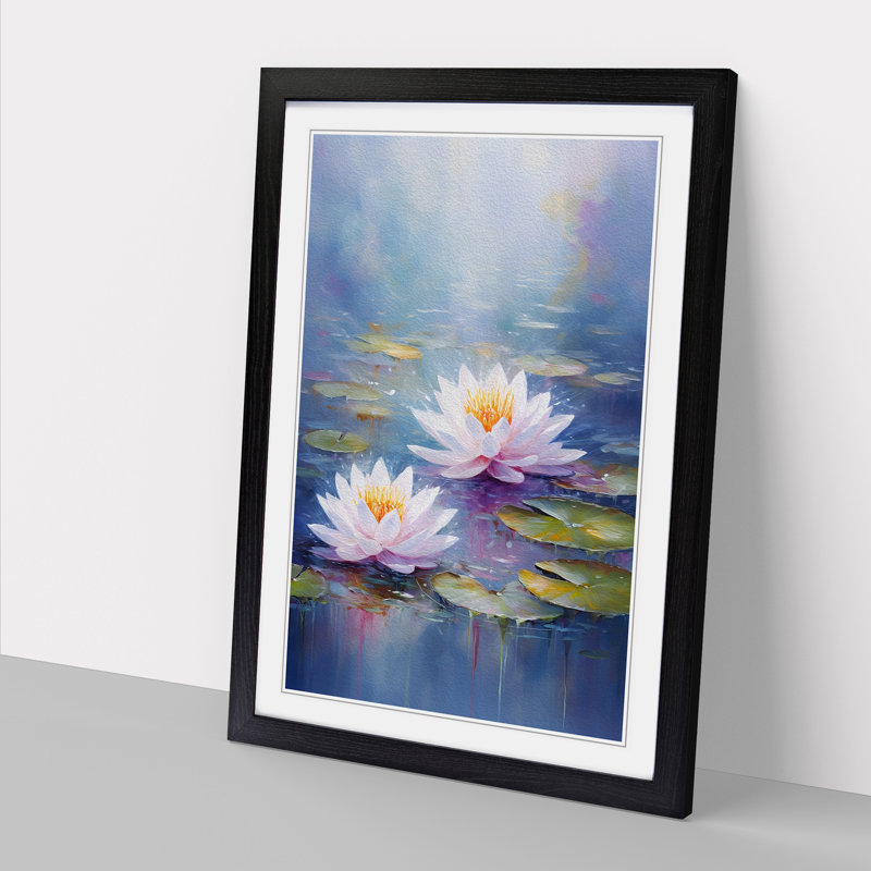 Water Lily Impressionism - Framed Print, 46cm H x 34cm W x 2cm D, Black
