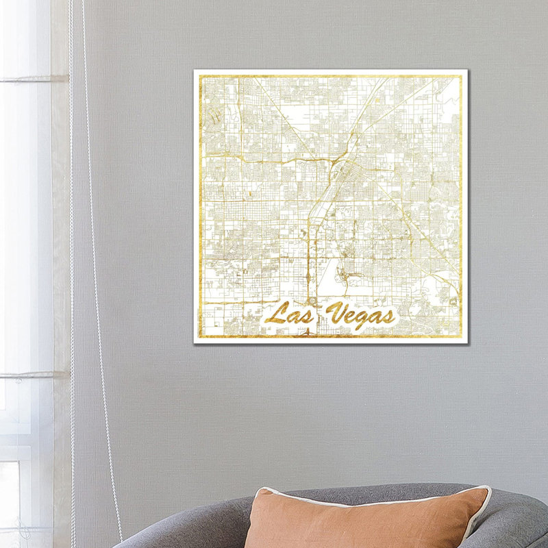 Las Vegas Gold Leaf Urban Blueprint Map by Hubert Roguski - Wrapped Canvas Gallery-Wrapped Canvas Giclée