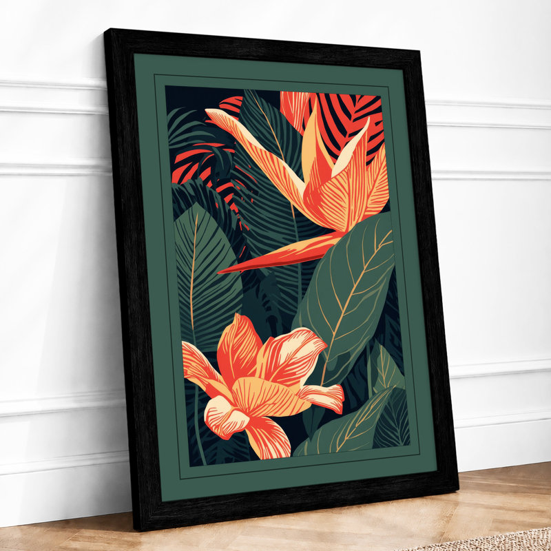 Tropical Blooms Botanical - Framed Print, A2 - 59.4 x 42.0 cm, Black