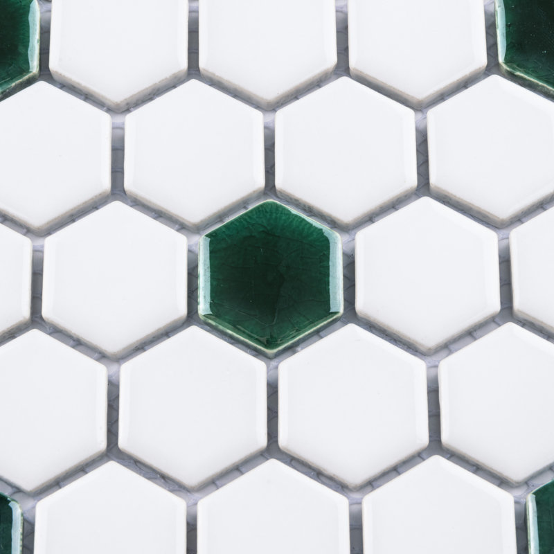 Metro Ion 1" Hex Emerald Dot Glossy White 10-1/4" x 11-7/8" Porcelain Mosaic Floor & Wall Tile