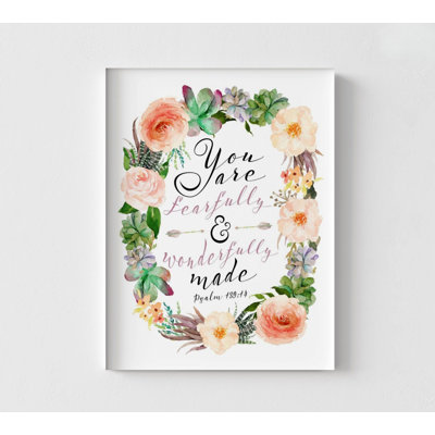 «Psaume 139-14» par Tara Moss, idée de cadeau de grand-mère florale, belle entrée de verset de la Bible, impression encadrée