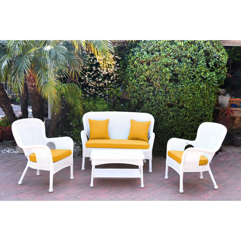 Bellas 4 Piece Sofa Set with Cushions, Red, White