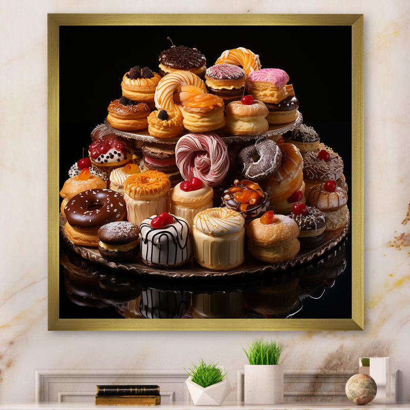 Sweet Pastries V - Desert Wall Art Living Room, H 36 po x l 36 po x P 1,5 po, Cadre doré à une seule photo