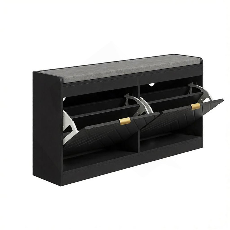 Banc de rangement étroit pour hall d'entrée avec tiroirs rabattables et range-chaussures