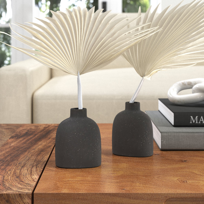 Abie Handmade Ceramic Table Vase, 4.25" H x 3.5" W x 2" D, Black