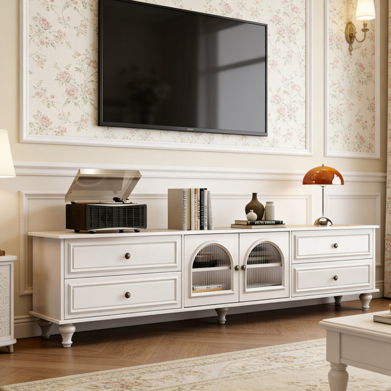 Meuble télé avec rangement Luxury, H 22,83 po x L 86,61 po x l 15,74 po, Blanc