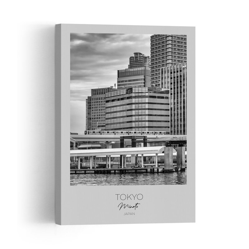Tokyo City Train Waterfront Modern Abstract Architecture City Wall Art Print 1 Piece Wrapped Canvas Wall Art