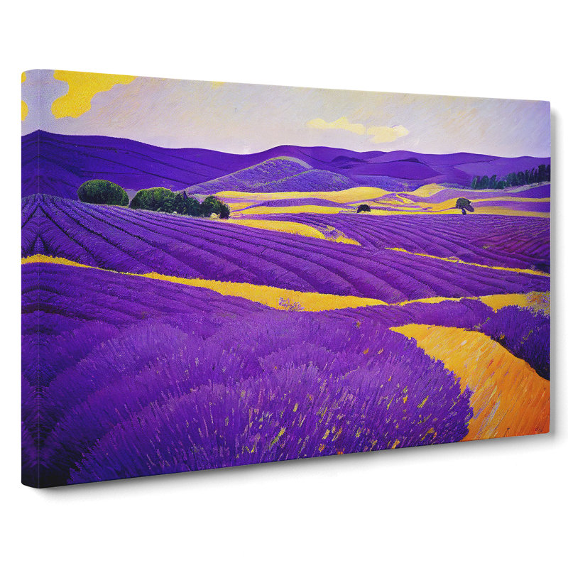 Masterful Lavender Flower Field - Wrapped Canvas Painting, 35cm H x 50cm W x 3cm D