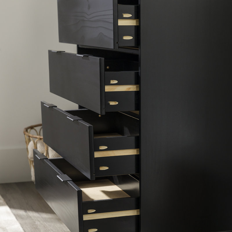 Commode en bois massif 6 tiroirs Gheorghe, Noir / non robuste