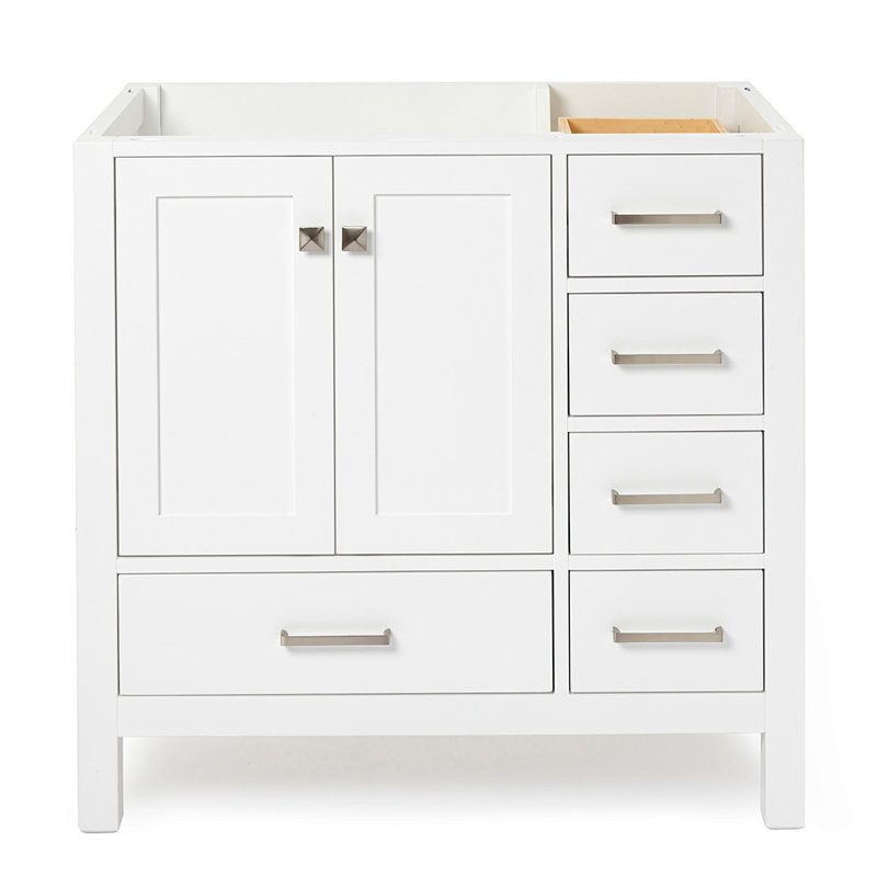 Panchuri 36" Single Bathroom Vanity Base Only, White/Satin Nickel