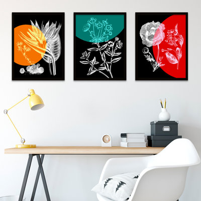 Colourful Pop Circle Flowers - 3 Piece Print Set