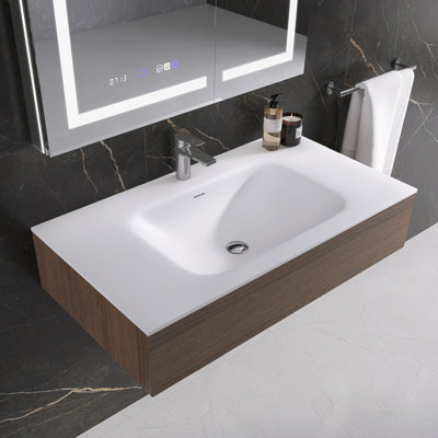Plateau de meuble-lavabo 39 po avec lavabo de salle de bain rectangulaire à surface solide encastré