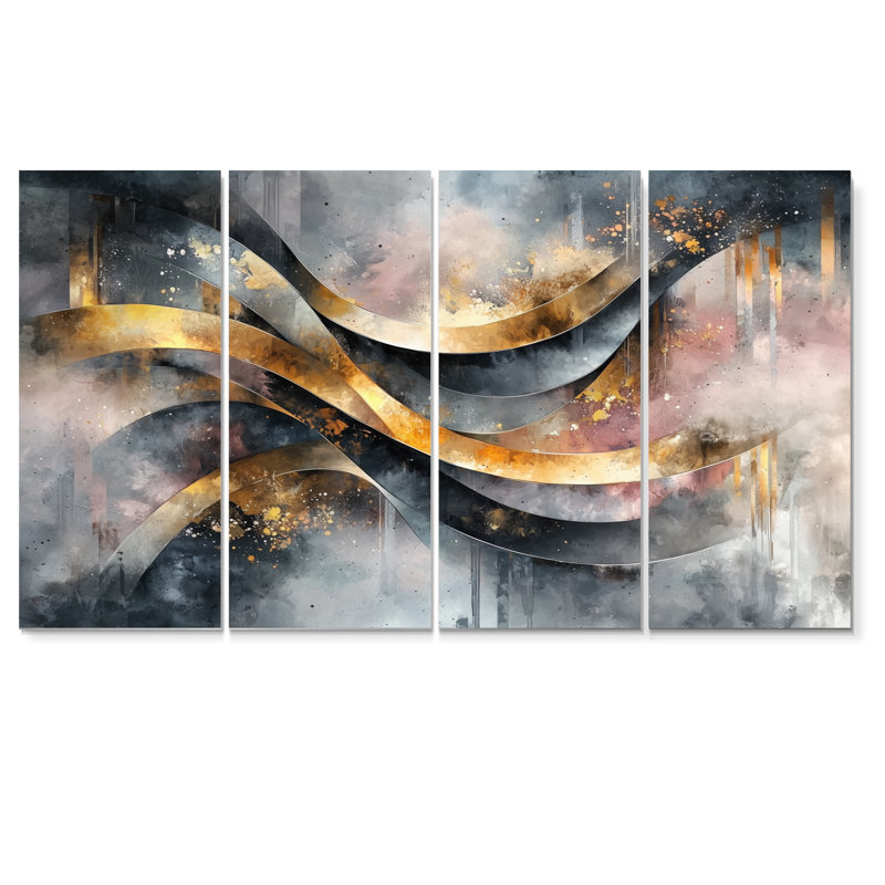 «Geometric Ink Pulse V» - Art mural abstrait en spirale - Art mural moderne sur toile, 4, H 28 po x l 48 po