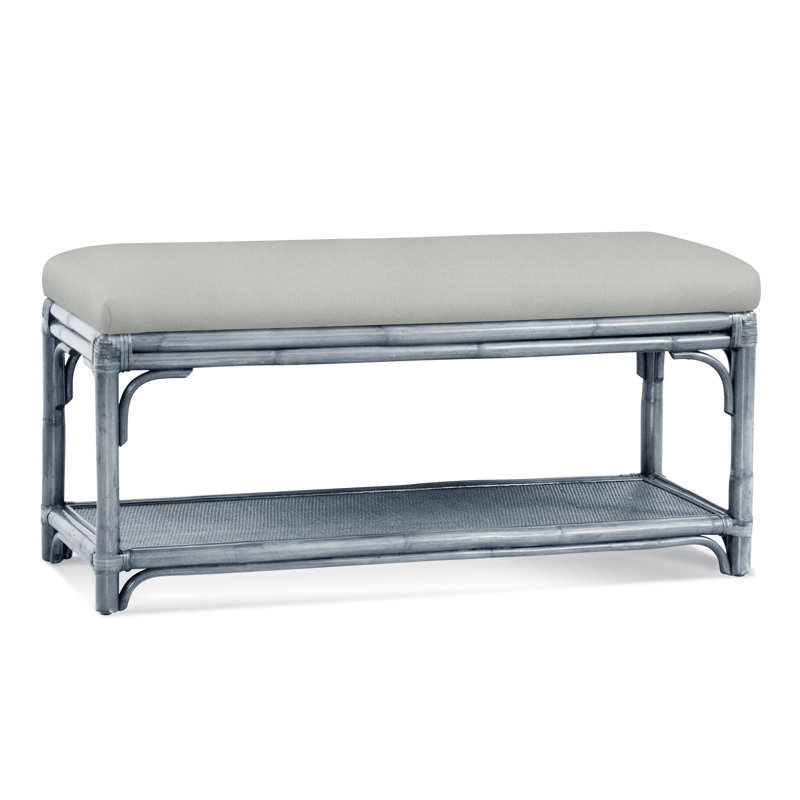 Summer Retreat Wicker Shelf Storage Bench, Sea Glass, White Textured Performance; 0865-91