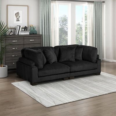 Canapé modulaire moderne 90 po en velours côtelé Brinsley, accoudoirs réglables et 4 coussins